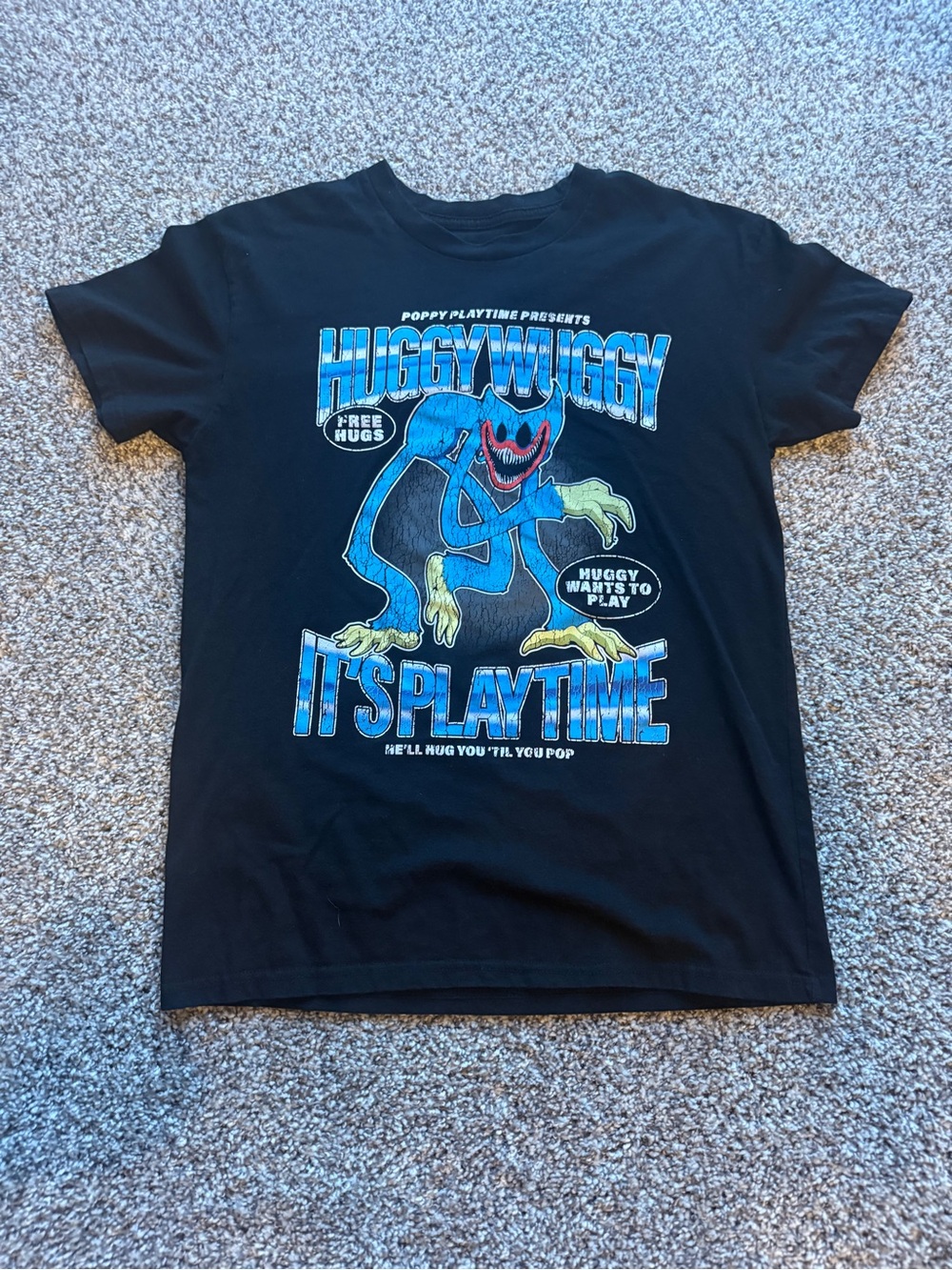 Huggy Wuggy Black Graphic Tee - "It's Playtime"
